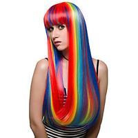 rainbow color long hair fashion wig