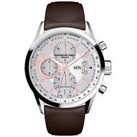 raymond weil freelancer mens automatic brown leather strap watch