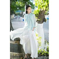 ramie cotton womens holiday chinoiserie shirtsolid v neck long sleeve  ...