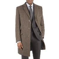 Racing Green Brown Check Tailored Fit Wool Overcoat 40R Brown