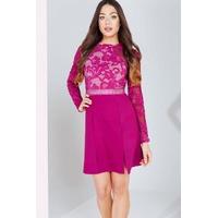 Raspberry Lace Panel Shift Dress