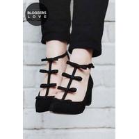 Raisie Black Mid Heels with Mini Bows