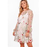 Rachel Embroidered Skater Dress - cream