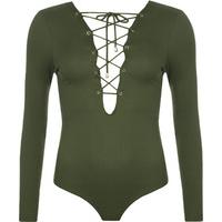 rachelle ribbed lace up bodysuit green