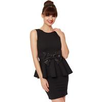 Rania Quilted Bow Peplum Top - Black