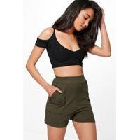 Rachel High Waisted Pocket Shorts - khaki