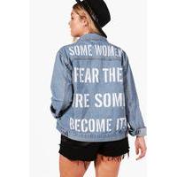 Rachel Slogan Back Oversize Denim Jacket - blue