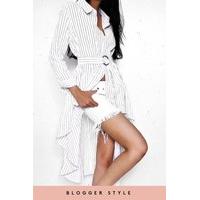 Rach Mono Asymmetric Stripe Belted Shirt