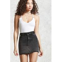 Raw-Cut Denim Mini Skirt