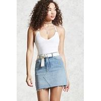 Raw-Cut Denim Mini Skirt