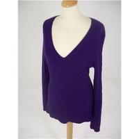 Ralph Lauren (Slim Fit) Purple Cable Knit Cashmere \'V\' Neck Jumper Size Large