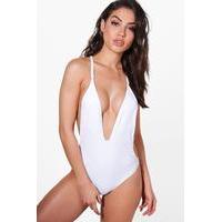 Racer Back Lace Up Swimsuit - white