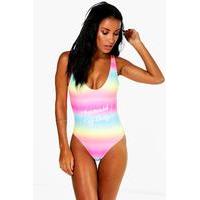 rainbow mermaid slogan swimsuit multi