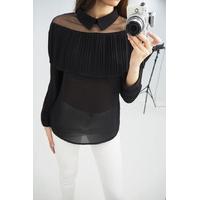 Rakel Black Peter Pan Collar Pleat Front Blouse