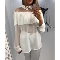 Rakel White Peter Pan Collar Pleat Front Blouse