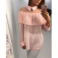 rakel pink peter pan collar pleat front blouse