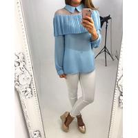 Rakel Blue Peter Pan Collar Pleat Front Blouse