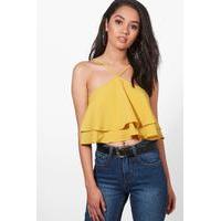 ray halterneck double layer woven crop top freesia