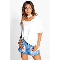 Raw Edge Choker Style SS T-Shirt - white