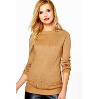 Raglan Sleeve Jumper With Mock Pocket Zippers - camel