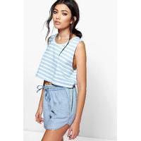 Raw Edge Striped Crop Sweat - blue