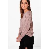 raw edge long sleeve top pink