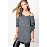 Raglan Sleeve Oversized Curved Hem Tunic - charcoal