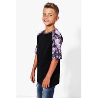 Raglan Floral Print Tee - black