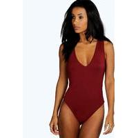 Racer Back Plunge Bodysuit - wine