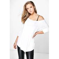 Raglan Sleeve Oversized Curved Hem Tunic - cream