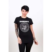 Ramones Women\'s Seal Skinny Short Sleeve T-shirt, Black, Size 12 (manufacturer