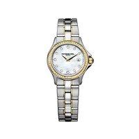 raymond weil ladies parsifal 28mm diamond two tone white dial watch