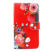 Red Flower Pattern PU Leather Full Body Case with Stand and Card Slot for Wiko Lenny 2 Lenny 3 Sunset 2