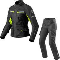 Rev It Outback 2 Ladies Motorcycle Jacket & Trousers Black Neon Yellow Kit