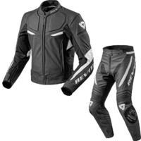 Rev It Masaru Leather Motorcycle Jacket & Trousers Black White Kit