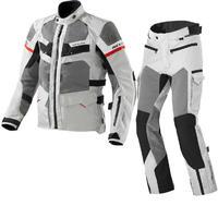 Rev It Cayenne Pro Motorcycle Jacket and Trousers Light Grey Red Kit