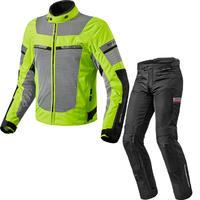 Rev It Tornado 2 HV Motorcycle Jacket & Trousers Neon Yellow Silver Black Kit