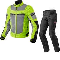 Rev It Tornado 2 HV Motorcycle Jacket & Trousers Neon Yellow Silver Black Kit