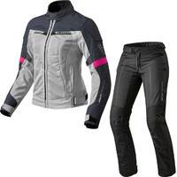 Rev It Airwave 2 Ladies Motorcycle Jacket & Trousers Silver Fuchsia Black Kit