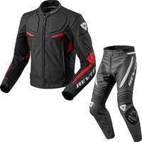 Rev It Masaru Leather Motorcycle Jacket & Trousers Black Red Kit