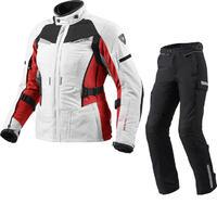 Rev It Sand Ladies Motorcycle Jacket and Trousers Silver Red Black Kit
