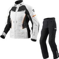 Rev It Sand Ladies Motorcycle Jacket and Trousers Black Silver Black Kit