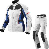Rev It Sand Ladies Motorcycle Jacket and Trousers Silver Blue Silver Black Kit