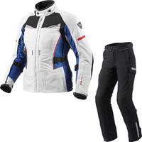 Rev It Sand Ladies Motorcycle Jacket and Trousers Silver Blue Black Kit