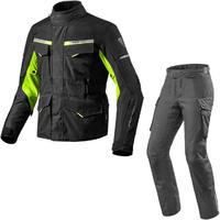 Rev It Outback 2 Motorcycle Jacket & Trousers Black Neon Yellow Kit