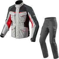 Rev It Outback 2 Motorcycle Jacket & Trousers Silver Red Black Kit