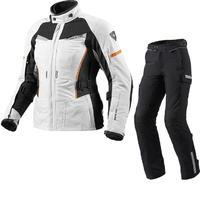 Rev It Sand Ladies Motorcycle Jacket and Trousers Silver Black Kit