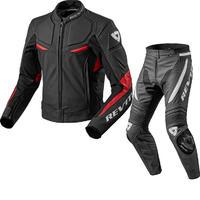 Rev It Masaru Leather Motorcycle Jacket & Trousers Black Red Kit