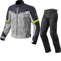 Rev It Airwave 2 Motorcycle Jacket & Trousers Silver Neon Yellow Black Kit