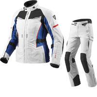 Rev It Sand Ladies Motorcycle Jacket and Trousers Silver Blue Silver Black Kit